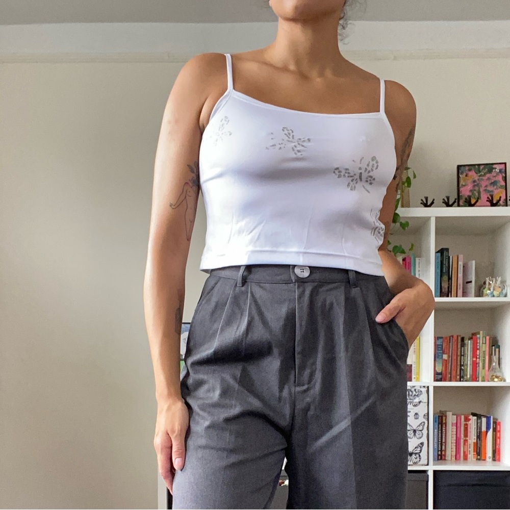 Y2K Glitter Butterfly Square Neck Tank